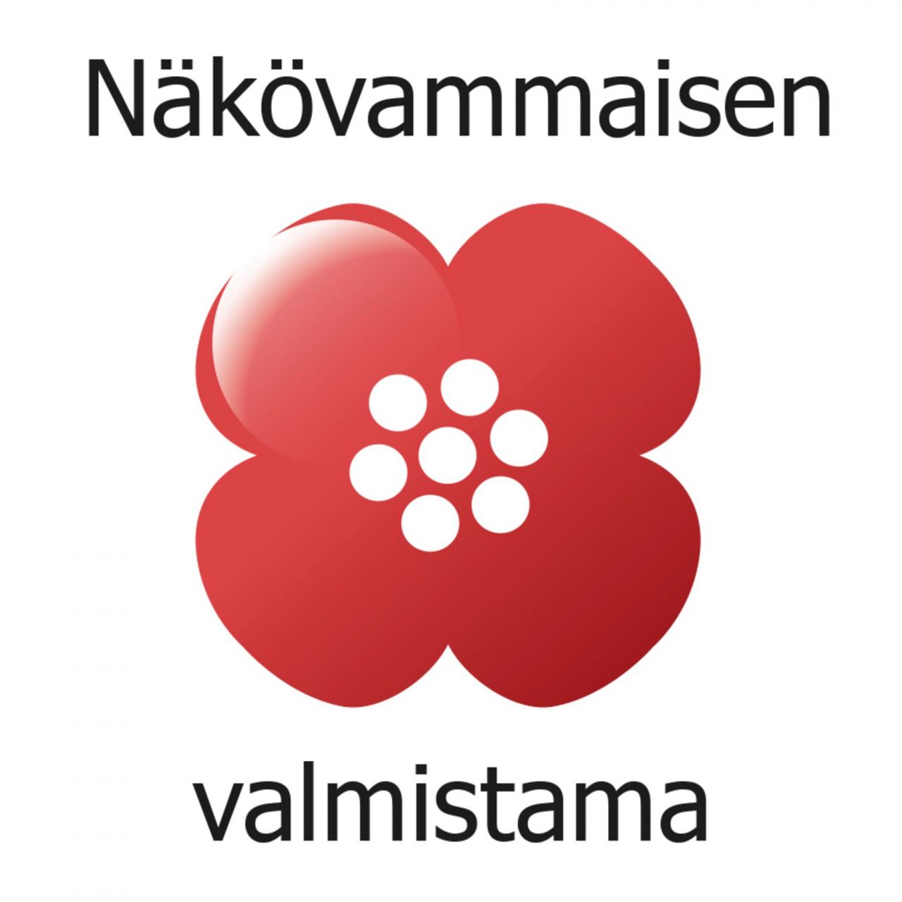 Annansilmät-kukka ja teksti Näkövammaisen valmistama