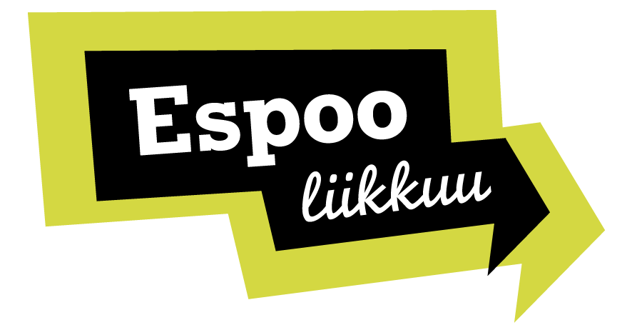 Neliömäinen vihreä kehys, jonka sisällä vaalea teksti "Espoo liikkuu" tummalla pohjalla.