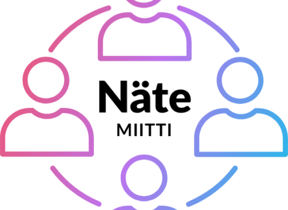 Piirretyt ihmishahmot, joita yhdistää katkoviivat ja keskellä lukee nätemiitti