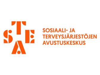 Oranssilla tekstillä kirjaimet STEA sekä teksti sosiaali- ja terveysjärjestöjen avustuskeskus