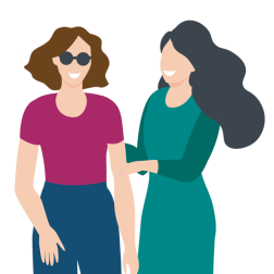 Näkövammainen henkilö ja opas